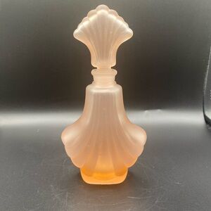 Vintage Frosted Pink Glass Perfume Bottle With Glass Stopper 7" Tall